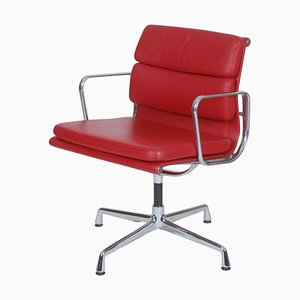 Red Leather Ea-208 Softpad Chair by Charles Eames for Vitra