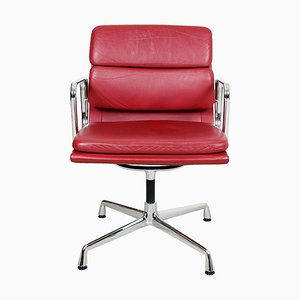 Dark Red Leather and Chrome Ea-208 Softpad Chair by Charles Eames for Vitra, 2000s