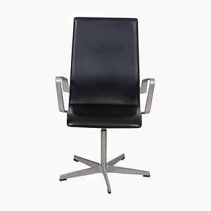 Black Classic Leather and Medium High Back Oxford by Arne Jacobsen, 1960s