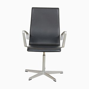 Black Leather Medium High Back Oxford Chair by Arne Jacobsen, 2000s