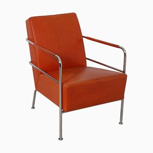 Cinema Chair in Patinated Cognac Leather with Chrome Frame by Gunilla Allard