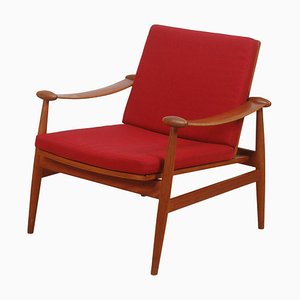 Spade Chair in Teak & Red Fabric Cushions by Finn Juhl for France & Søn / France & Daverkosen