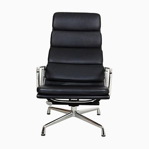 EA-222 Softpad Chair aus schwarzem Leder und Chrom von Charles Eames für Vitra