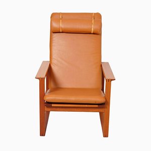 Sled Chair aus Mahagoni & cognacfarbenem Anilinleder von Børge Mogensen für Fredericia