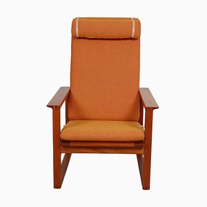 Sled Chair with Mahogany Frame and Orange Cushions by Børge Mogensen for Fredericia