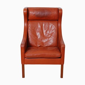 Wing Armchair in Original Cognac Leather by Børge Mogensen for Fredericia