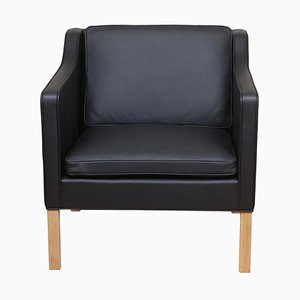 Modell 2321 Armlehnstuhl aus schwarzem Bisonleder von Børge Mogensen für Fredericia