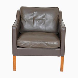 Modell 2321 Sessel aus grauem Leder mit Beinen aus Eiche von Børge Mogensen für Fredericia