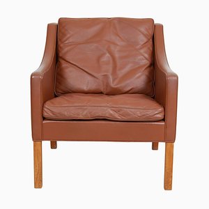 BM 2207 Armchair in Brown Leather by Børge Mogensen for Fredericia, 1990s