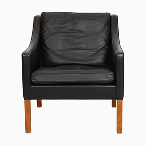 BM 2207 Sessel aus schwarzem Leder von Børge Mogensen für Fredericia, 1980er