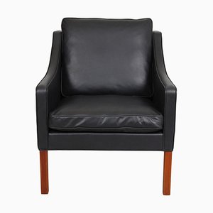 BM 2207 Sessel aus schwarzem Anilinleder von Børge Mogensen für Fredericia