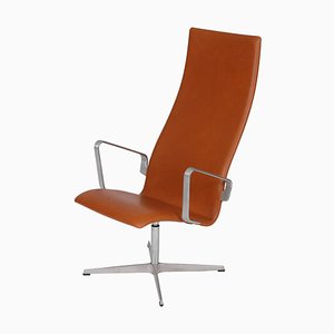 Oxford Desk Chair in Walnut Aniline Leather by Arne Jacobsen