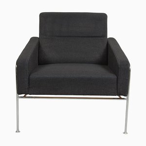 Silla Airport modelo 3301 de tela gris de Arne Jacobsen para Fritz Hansen, años 80