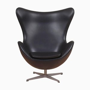 Egg Chair aus schwarzem Anilinleder von Arne Jacobsen für Fritz Hansen