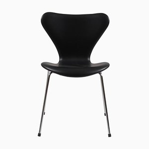 3107 Chair in Black Leather by Arne Jacobsen for Fritz Hansen