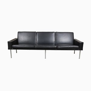 Black Patinated Leather Airport Sofa from Hans Wegner, 1990s