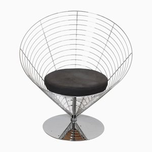 Black Kvadrat Fabric Wire Cone Chair by Verner Panton for Fritz Hansen