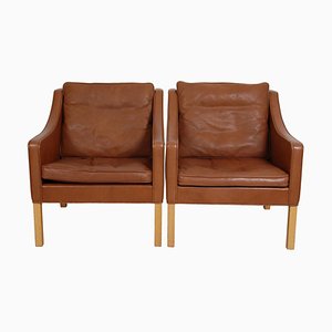 Model 2207 Brown Leather Armchairs by Børge Mogensen for Fredericia, Set of 2