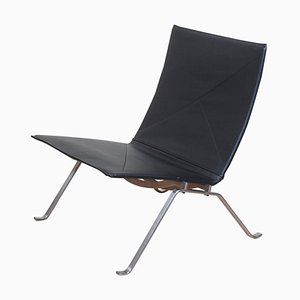 PK-22 Lounge Chair with Black Aniline Leather by Poul Kjærholm for Fritz Hansen