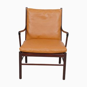 Colonial Stuhl aus cognacfarbenem Anilinleder von Ole Wanscher