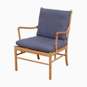 Colonial Chair in Blue Fabric by Ole Wanscher