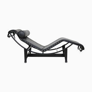 Black Leather LC-4 Lounge Chair by Le Corbusier for Cassina
