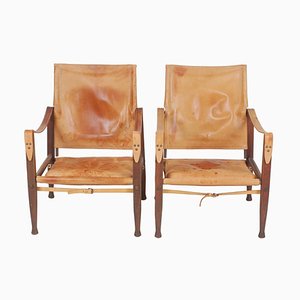 Safari Chairs in Patinated Natural Leather by Kaare Klint, Set of 2