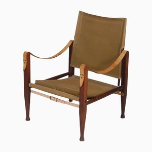 Safari Stuhl aus grünem patiniertem Stoff von Kaare Klint