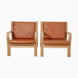 GE-671 Chair in Oak and Cognac Aniline Leather by Hans J. Wegner for Getama, Set of 2