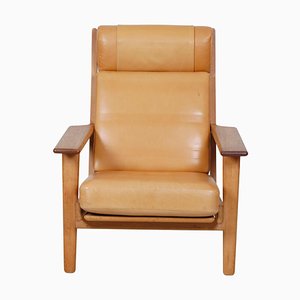 GE-290A Chair in Oak and Naturally Colored Leather by Hans J. Wegner for Getama
