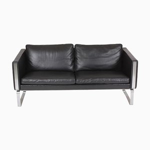 JH-808 Sofa in Black Patinated Leather by Hans J. Wegner