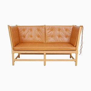 Spoke-Back Sofa in Cognac Aniline Leather by Børge Mogensen for Fritz Hansen