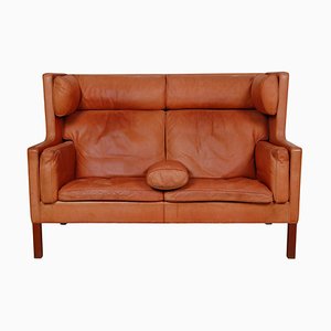 2192 Coupé Sofa aus original patiniertem cognacfarbenem Leder von Børge Mogensen für Fredericia, 1970er