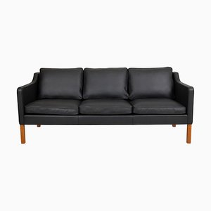 Three Seater 2323 Sofa in Black Bison Leather by Børge Mogensen for Fredericia