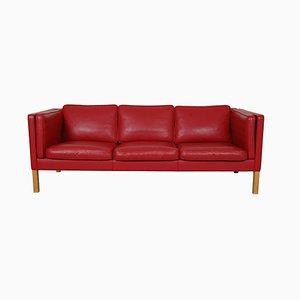 3-Sitzer 2333 Sofa aus rotem Leder von Børge Mogensen für Fredericia, 2000er