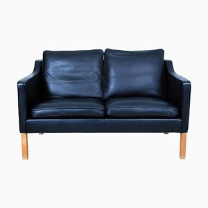 Two Seater 2322 Sofa in Black Bison and Oak by Børge Mogensen for Fredericia, 1890s