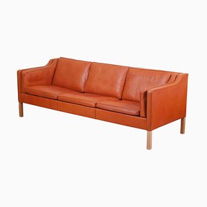 2213 Sofa in Original Patinated Cognac Leather by Børge Mogensen for Fredericia