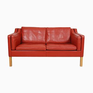 2212 Sofa with Red Patinated Leather by Børge Mogensen for Fredericia, 1980s