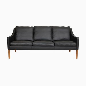 Three Seater 2209 Sofa in Black Bizon Leather by Børge Mogensen for Fredericia
