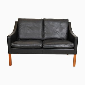 Model 2208 2-Seater Sofa in Black Leather by Børge Mogensen for Fredericia