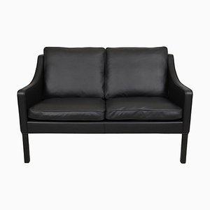 Modell 2208 2-Sitzer Sofa aus schwarzem Bisonleder von Børge Mogensen für Fredericia
