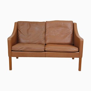 Model 2208 2-Seater Sofa in Brown Leather by Børge Mogensen for Fredericia, 1980s