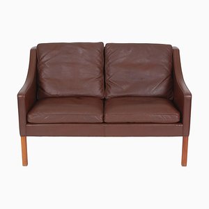 Model 2208 2-Seater Sofa with Patinated Original Brown Leather by Børge Mogensen for Fredericia