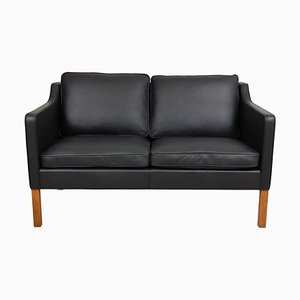 Modell 2322 2-Sitzer Sofa aus schwarzem Bisonleder von Børge Mogensen für Fredericia