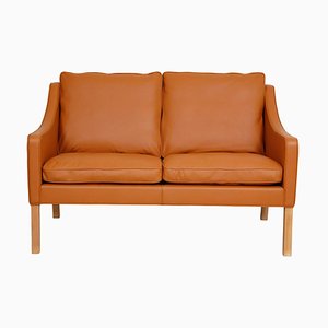 Model 2208 2-Seater Sofa in Cognac Bison Leather by Børge Mogensen for Fredericia