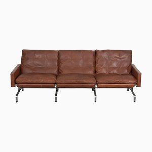 Pk-31/3 Sofa with Patinated Brown Leather by Poul Kjærholm for Kold Christensen, 1970s