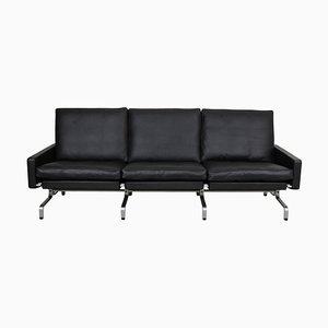 Black Aniline Leather Pk-31/3 Sofa by Poul Kjærholm, 1970s