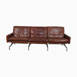 Brown Patinated Leather Pk-31/3 Sofa by Poul Kjærholm, 1970s