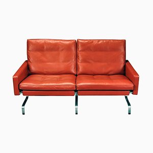 Red Brown Patinated Leather Pk-31/2 Sofa by Poul Kjærholm for Fritz Hansen, 1990s