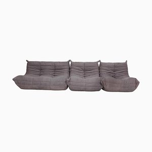 Togo Sofa Set in Grey Fabric by Michel Ducaroy for Ligne Roset, 1970s, Set of 3